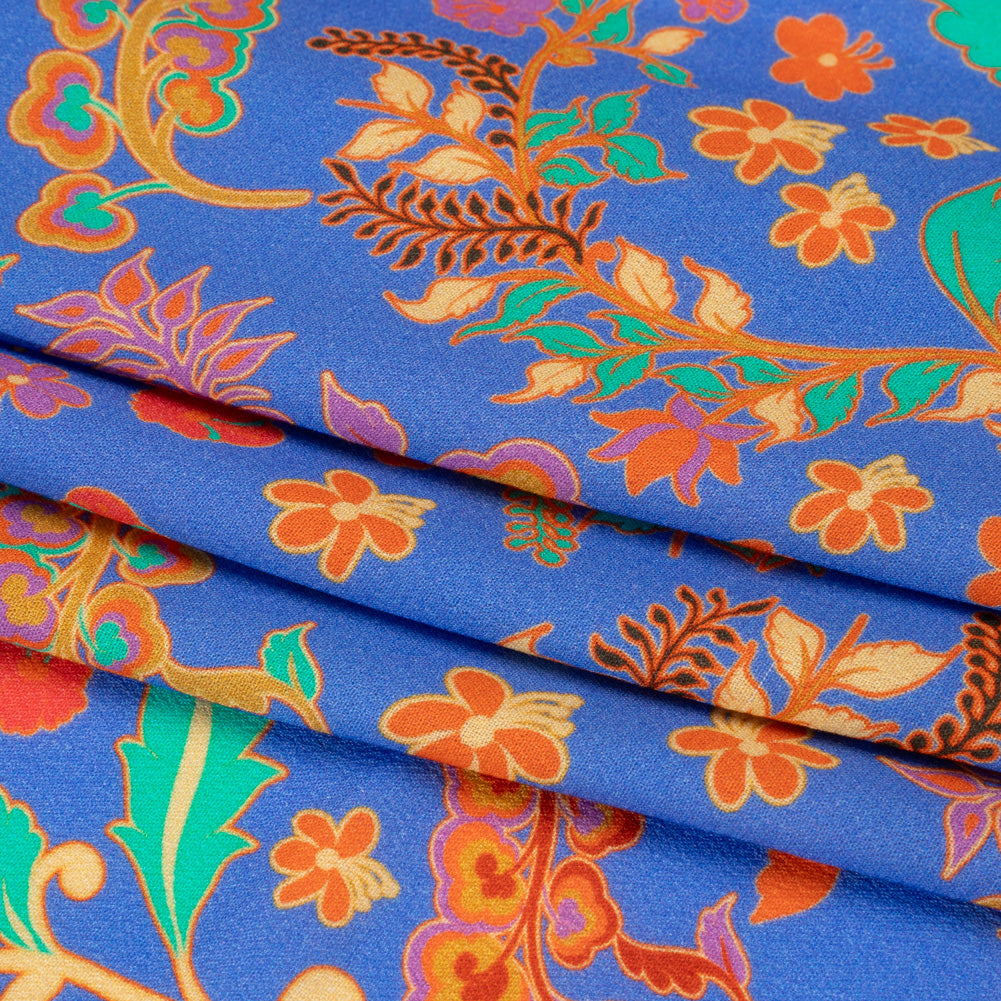 Viscose Crepe Panel - Blue, Purple and Orange Floral Waves - Mood Exclusive Blueberry Bash Full