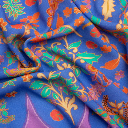 Viscose Crepe Panel - Blue, Purple and Orange Floral Waves - Mood Exclusive Blueberry Bash