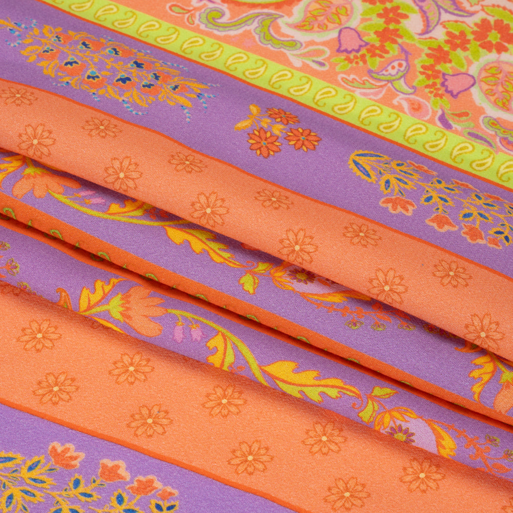 Viscose Crepe Print - Orange, Purple and Lime Green Floral Stripes - Mood Exclusive Spring Fling Full