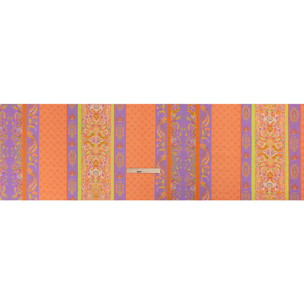 Viscose Crepe Print - Orange, Purple and Lime Green Floral Stripes - Mood Exclusive Spring Fling Drape