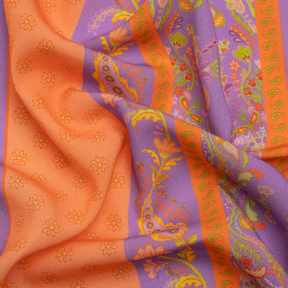 Viscose Crepe Print - Orange, Purple and Lime Green Floral Stripes - Mood Exclusive Spring Fling