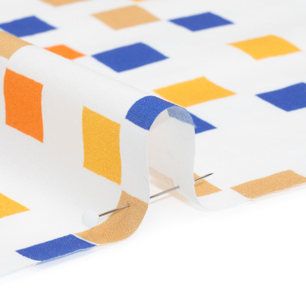 Cotton Voile Print - Blue and Orange Sqare Confetti - Mood Exclusive Cubic Field Detail