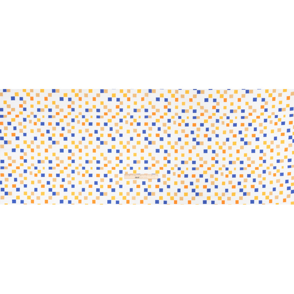 Cotton Voile Print - Blue and Orange Sqare Confetti - Mood Exclusive Cubic Field Full