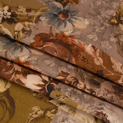 Brushed Stretch Cotton Twill Print - Rust and Olive Floral Patchwork - Mood Exclusive Vintage Vignettes Folded