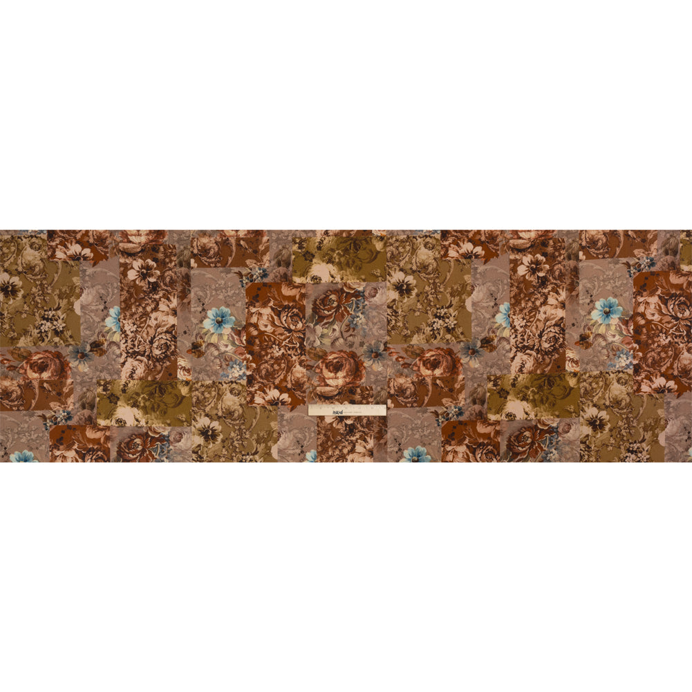 Brushed Stretch Cotton Twill Print - Rust and Olive Floral Patchwork - Mood Exclusive Vintage Vignettes Full
