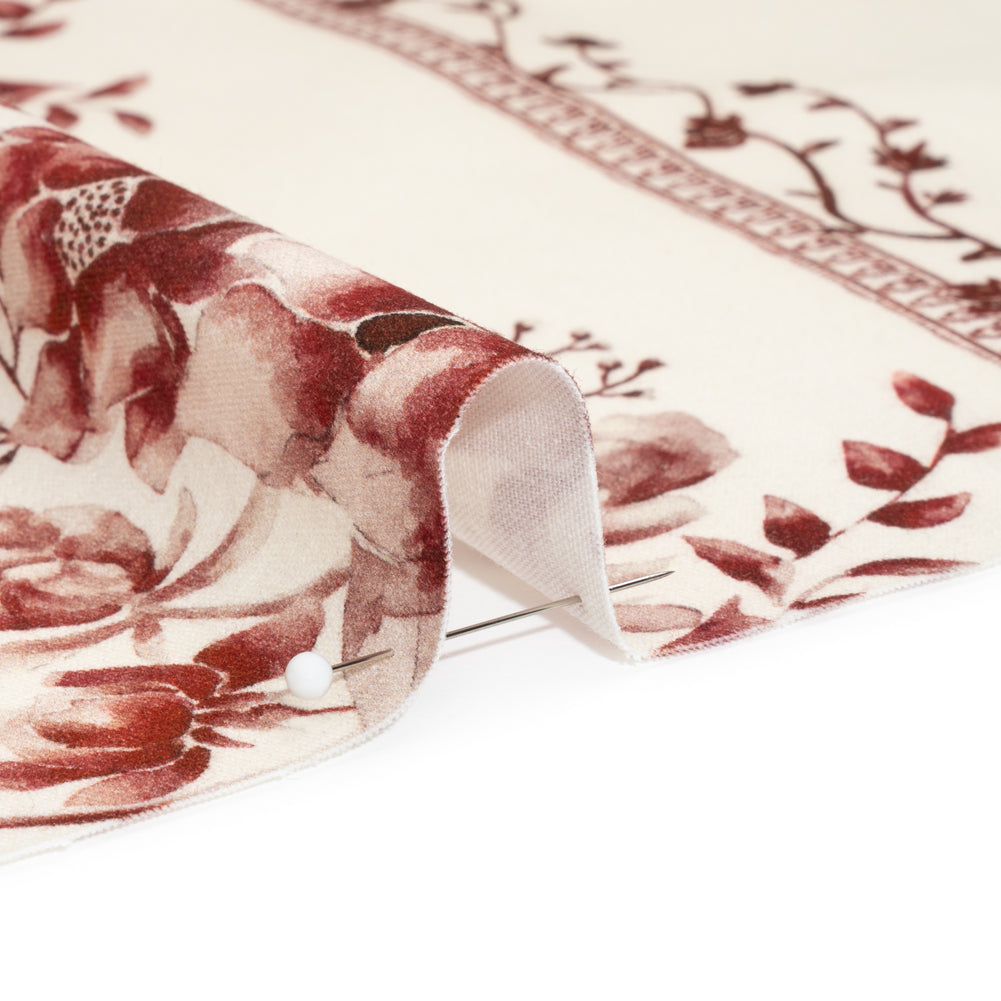 Brushed Stretch Cotton Twill Print - Burgundy and White Floral Stripes - Mood Exclusive Pathway to Paradise Detail