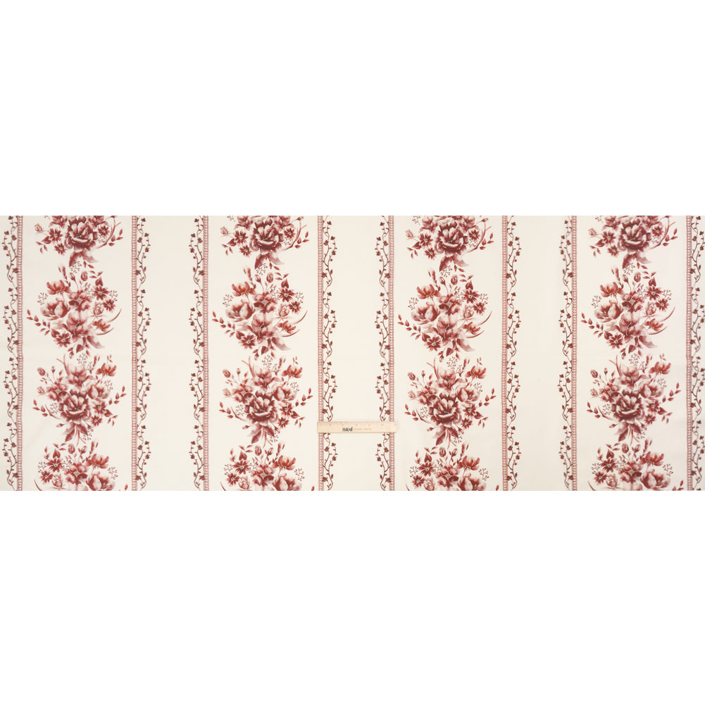 Brushed Stretch Cotton Twill Print - Burgundy and White Floral Stripes - Mood Exclusive Pathway to Paradise Full