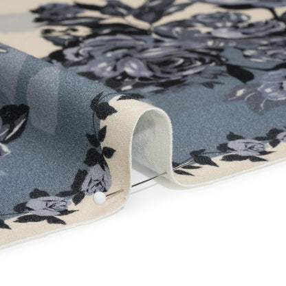 Brushed Stretch Cotton Twill Panel - Blue and Cream Roses - Mood Exclusive Space for Grace Detail