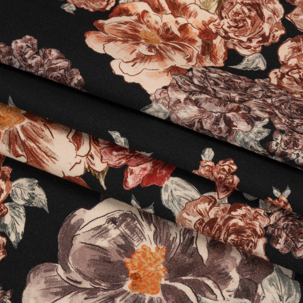 Brushed Stretch Cotton Twill Print - Black and Brown Floral - Mood Exclusive Lunchtime at Washburn Folded