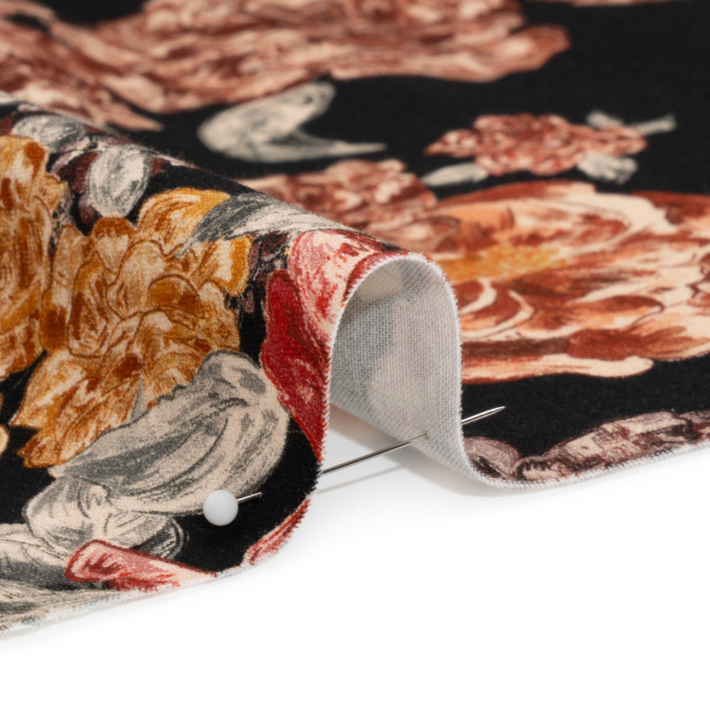 Brushed Stretch Cotton Twill Print - Black and Brown Floral - Mood Exclusive Lunchtime at Washburn Detail