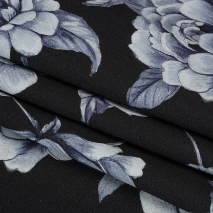 Brushed Stretch Cotton Twill Print - Midnight Navy and Blue Gray Floral - Mood Exclusive Bushel and a Peck Folded
