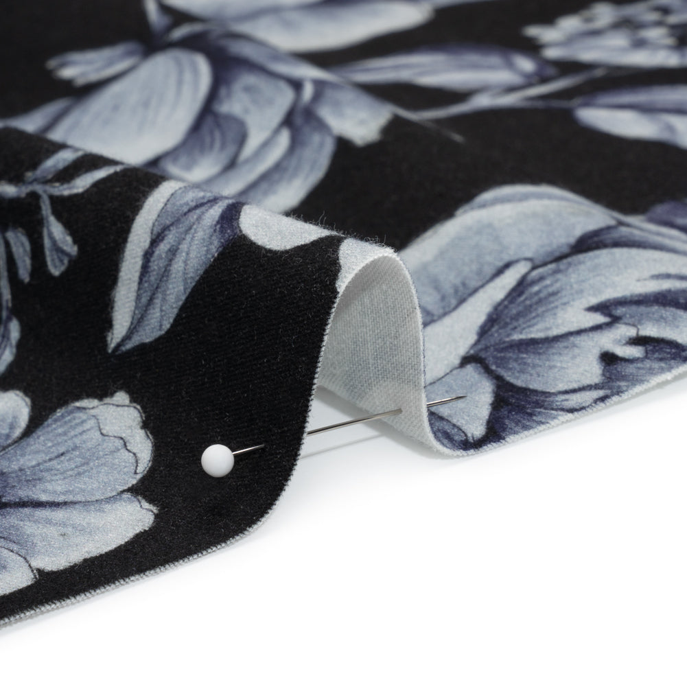 Brushed Stretch Cotton Twill Print - Midnight Navy and Blue Gray Floral - Mood Exclusive Bushel and a Peck Detail