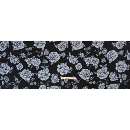 Brushed Stretch Cotton Twill Print - Midnight Navy and Blue Gray Floral - Mood Exclusive Bushel and a Peck Full