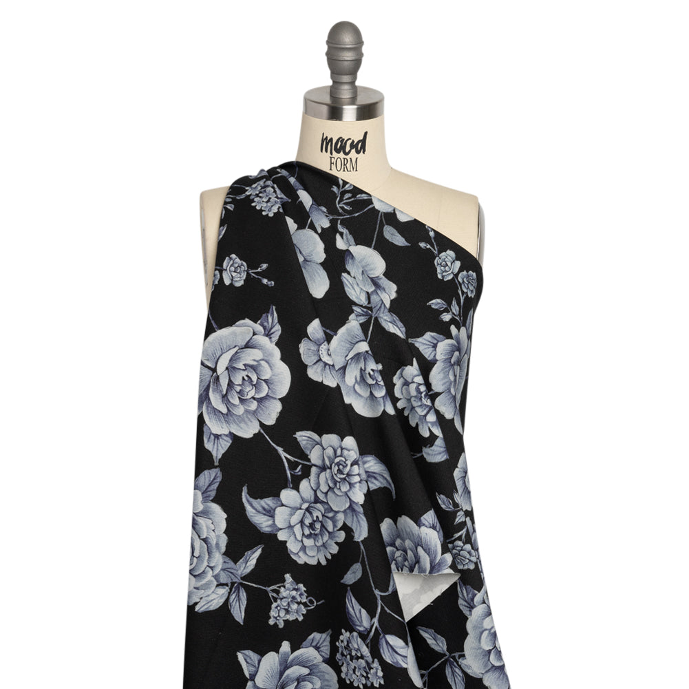 Brushed Stretch Cotton Twill Print - Midnight Navy and Blue Gray Floral - Mood Exclusive Bushel and a Peck Drape