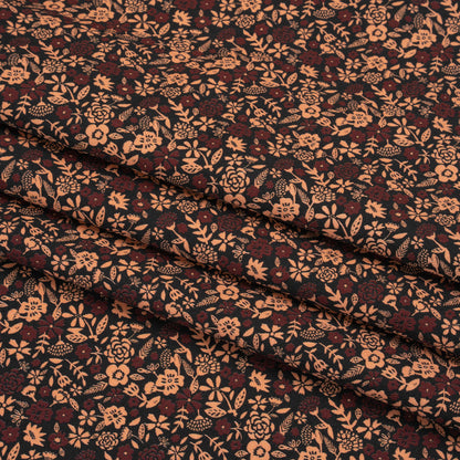 Stretch Cotton Twill Print - Black, Pink and Maroon Floral - Mood Exclusive Always in Bloom Folded