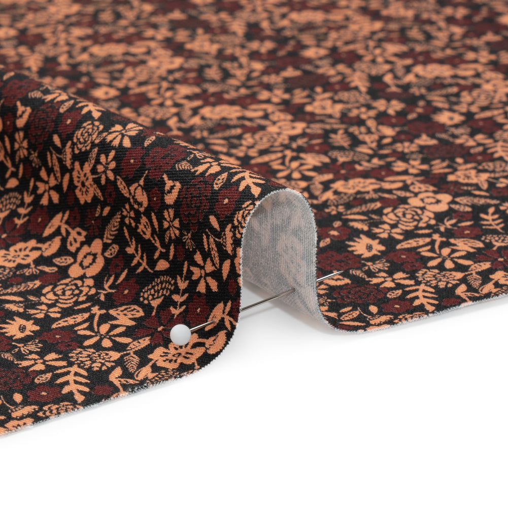 Stretch Cotton Twill Print - Black, Pink and Maroon Floral - Mood Exclusive Always in Bloom Detail