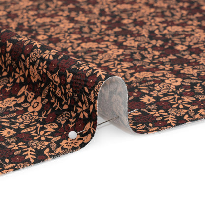 Stretch Cotton Twill Print - Black, Pink and Maroon Floral - Mood Exclusive Always in Bloom Detail