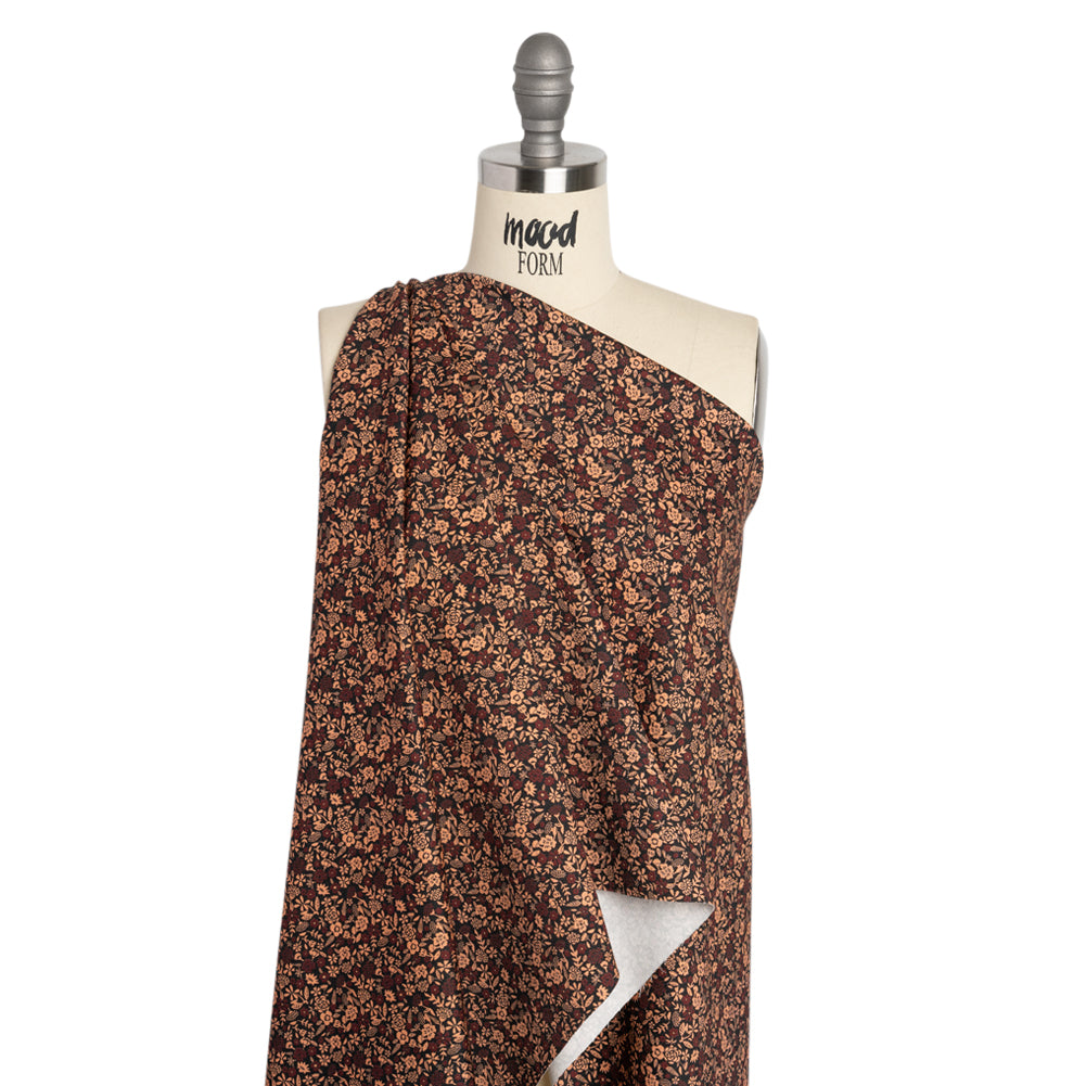 Stretch Cotton Twill Print - Black, Pink and Maroon Floral - Mood Exclusive Always in Bloom Drape