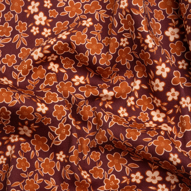 Stretch Cotton Twill Print - Burgundy, Rust and Peach Floral - Mood Exclusive September Sprouts