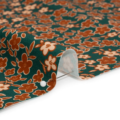Stretch Cotton Twill Print - Teal, Rust and Peach Floral - Mood Exclusive September Sprouts Detail