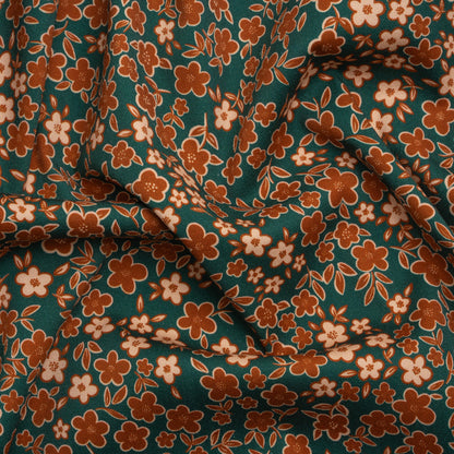 Stretch Cotton Twill Print - Teal, Rust and Peach Floral - Mood Exclusive September Sprouts