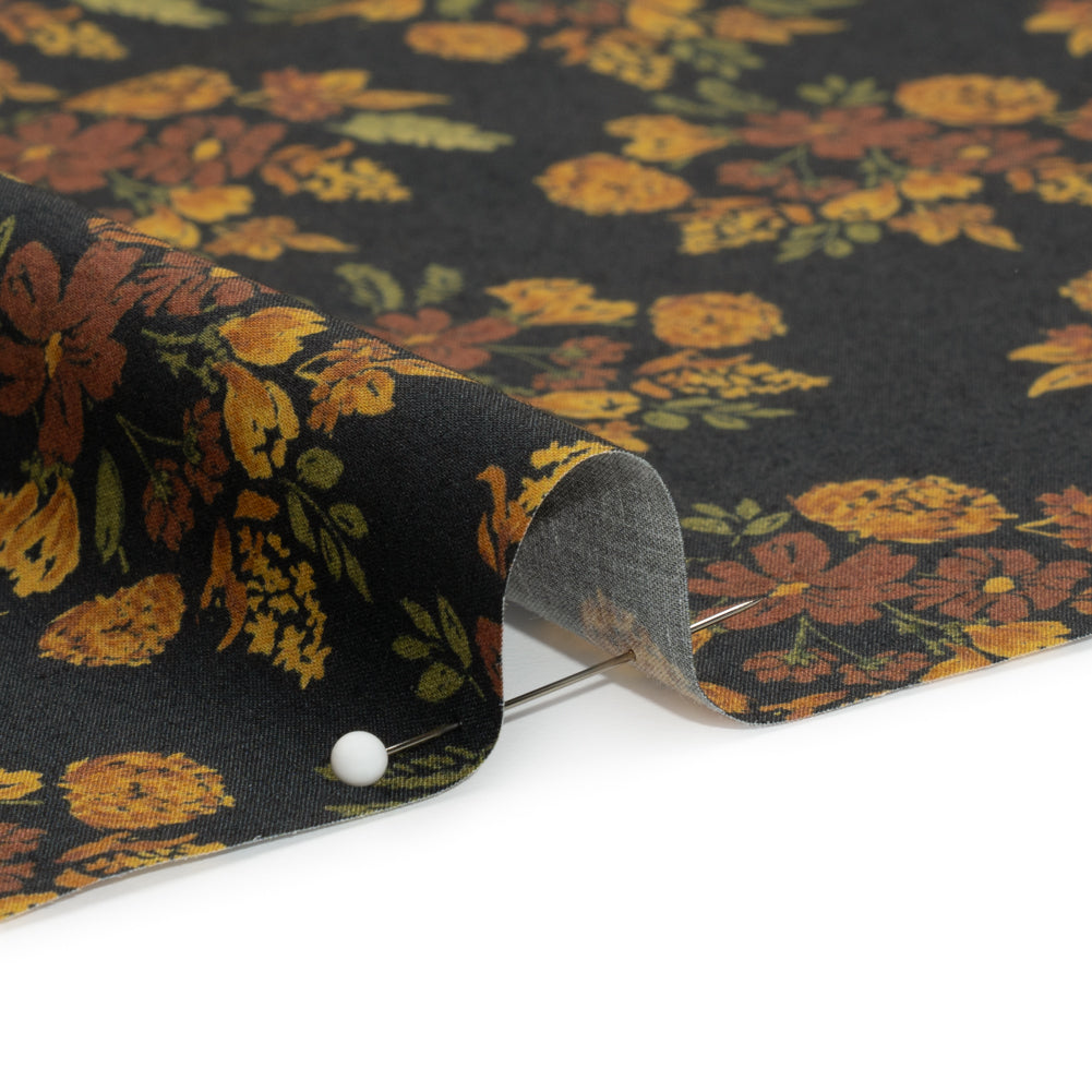 Stretch Cotton Poplin Print - Navy, Rust and Orange Floral - Mood Exclusive Amber Bunches Detail