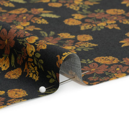 Stretch Cotton Poplin Print - Navy, Rust and Orange Floral - Mood Exclusive Amber Bunches Detail