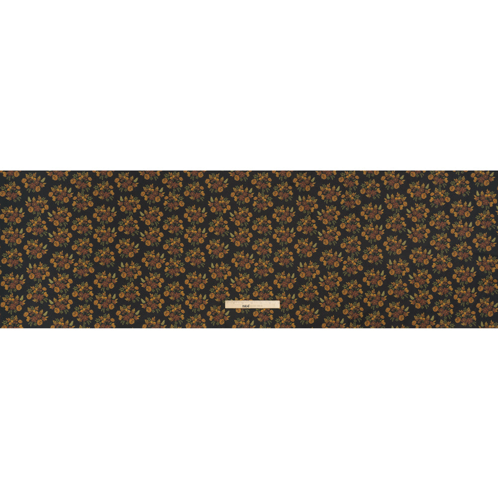 Stretch Cotton Poplin Print - Navy, Rust and Orange Floral - Mood Exclusive Amber Bunches Full