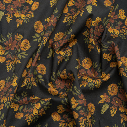 Stretch Cotton Poplin Print - Navy, Rust and Orange Floral - Mood Exclusive Amber Bunches