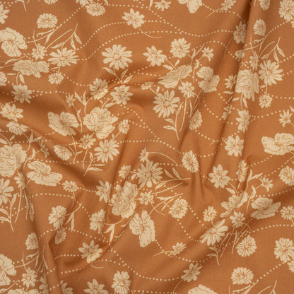 Stretch Cotton Poplin Print - Tan Flowers and Dotted Lines - Mood Exclusive Errands of Bees