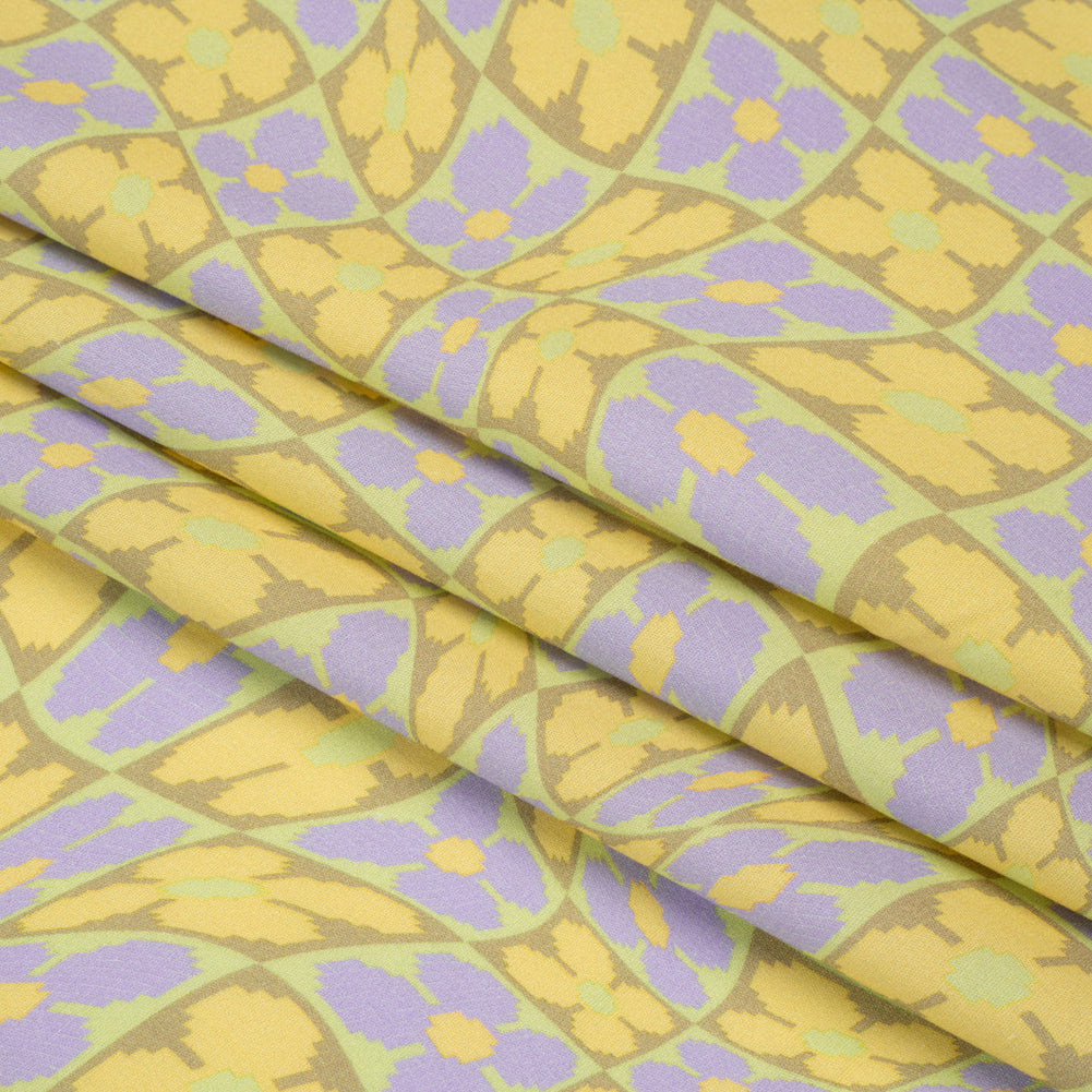 Mood Exclusive Lemon Cyber Checkers Stretch Cotton Poplin Folded
