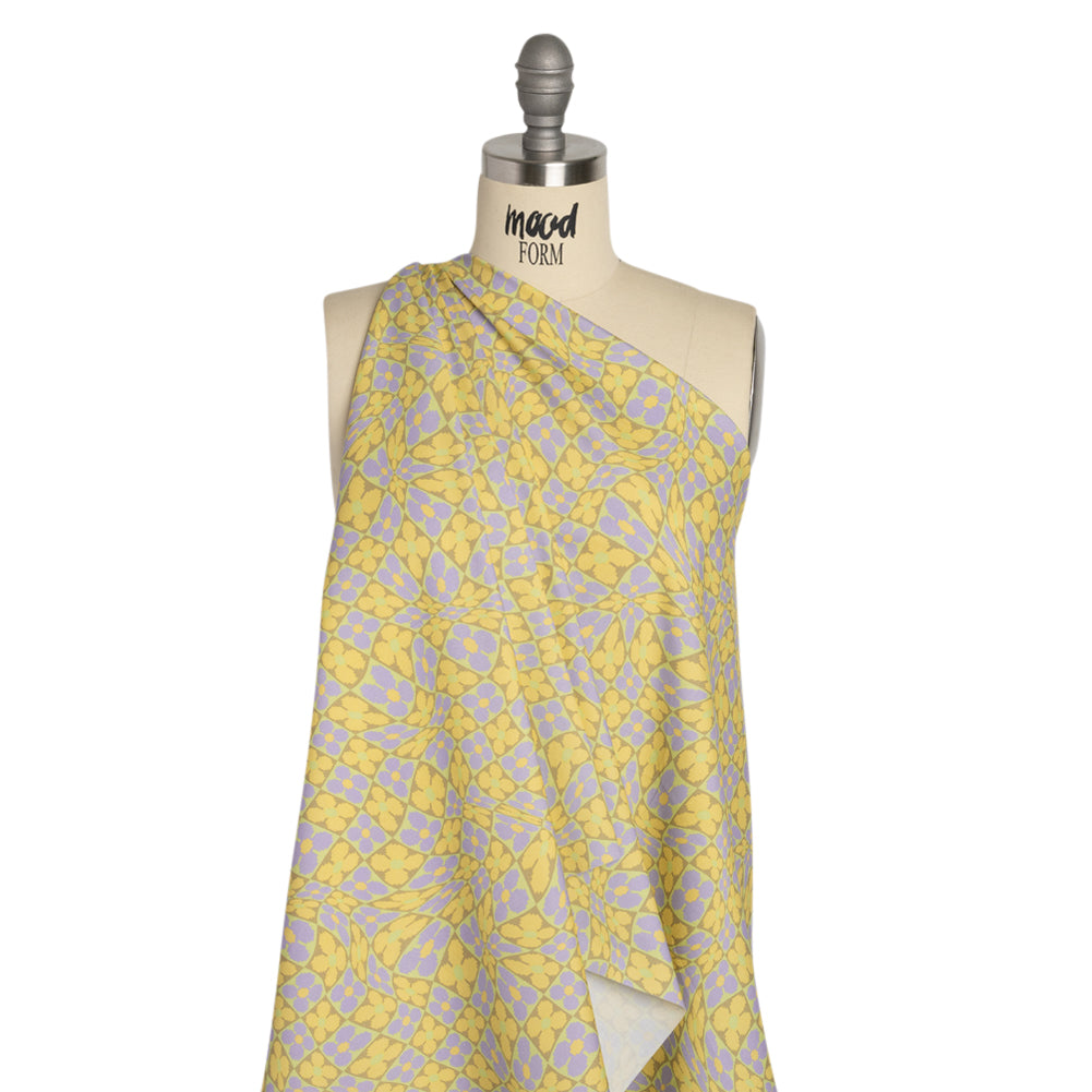 Mood Exclusive Lemon Cyber Checkers Stretch Cotton Poplin Drape
