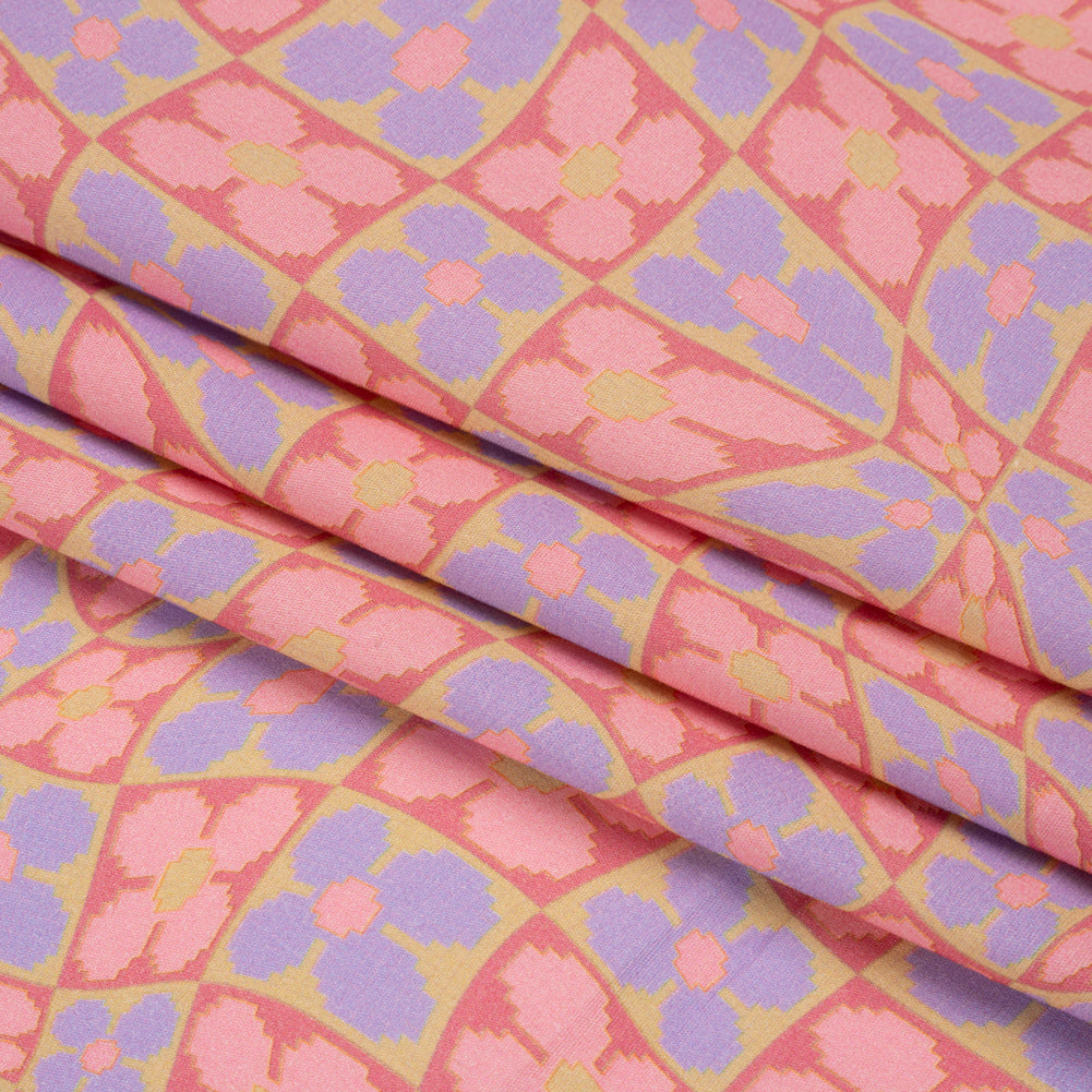 Mood Exclusive Bubblegum Cyber Checkers Stretch Cotton Poplin Folded