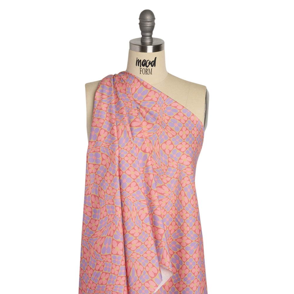 Mood Exclusive Bubblegum Cyber Checkers Stretch Cotton Poplin Drape