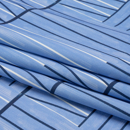 Stretch Cotton Twill Print - Blue Lines in Blocks - Mood Exclusive Structurally Sound Folded