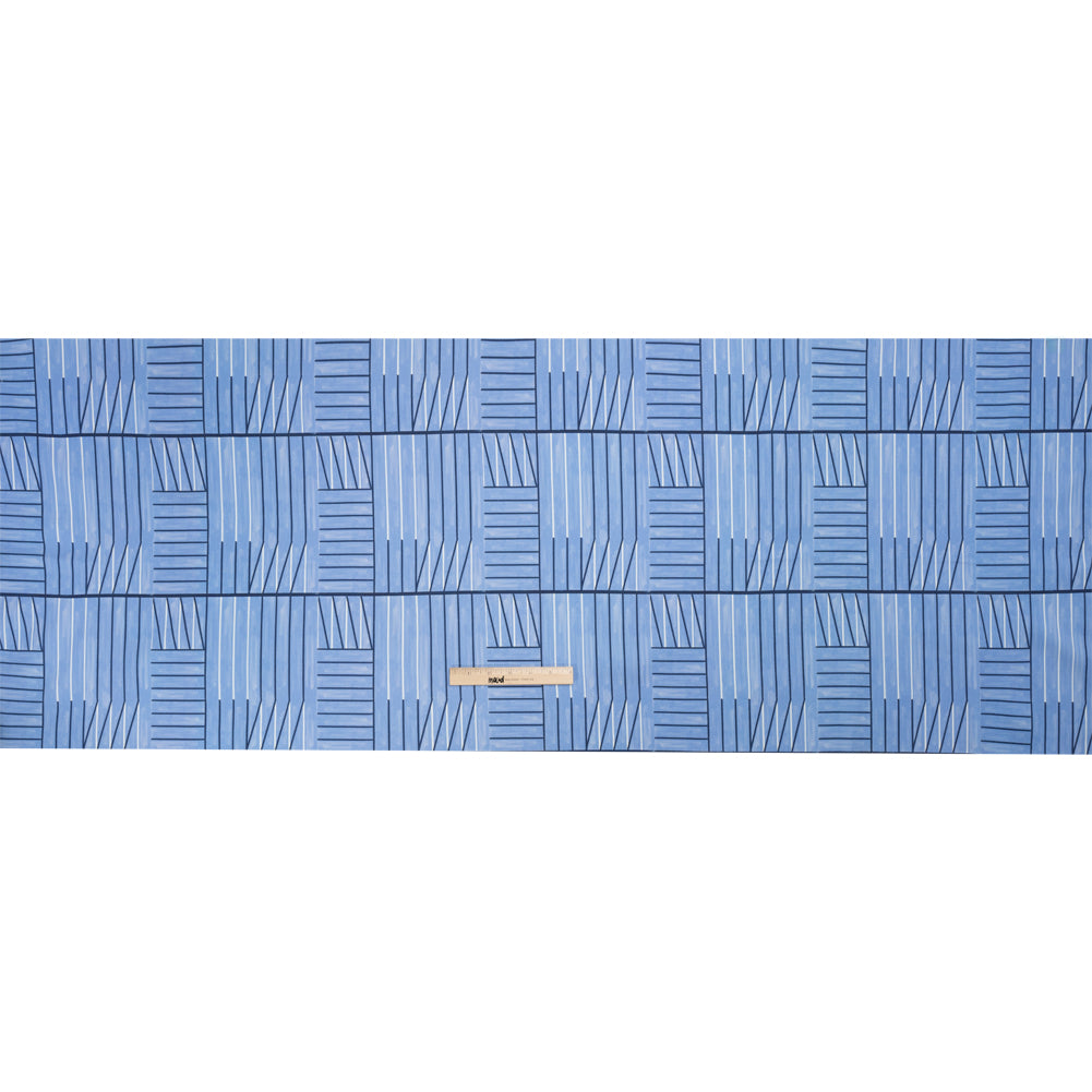 Stretch Cotton Twill Print - Blue Lines in Blocks - Mood Exclusive Structurally Sound Full