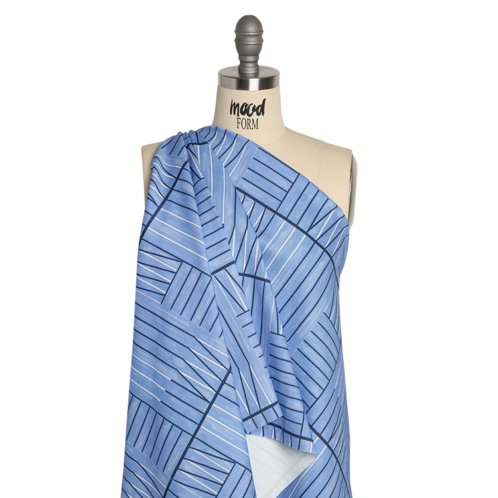 Stretch Cotton Twill Print - Blue Lines in Blocks - Mood Exclusive Structurally Sound Drape
