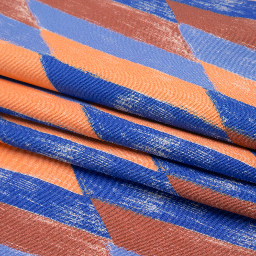 Stretch Cotton Twill Print - Blue and Orange Geometric - Mood Exclusive Checkerboard Chalk Folded