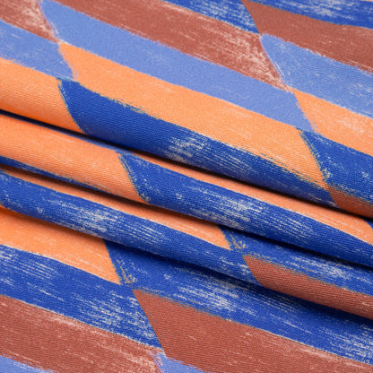 Stretch Cotton Twill Print - Blue and Orange Geometric - Mood Exclusive Checkerboard Chalk Folded