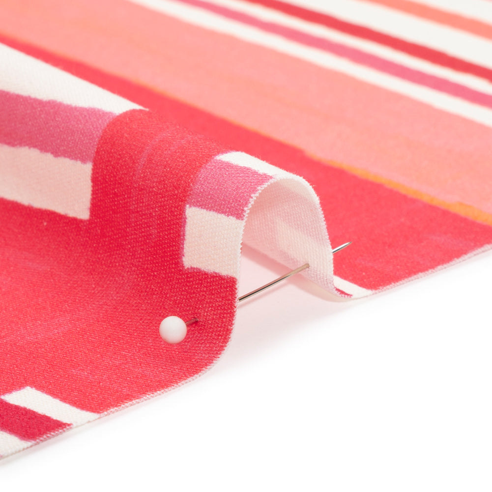 Stretch Cotton Twill Print - Pink and White Stripe Blocks - Mood Exclusive Candy Cane Window Pane Detail