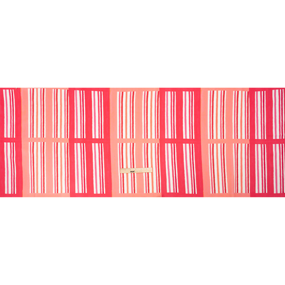 Stretch Cotton Twill Print - Pink and White Stripe Blocks - Mood Exclusive Candy Cane Window Pane Full