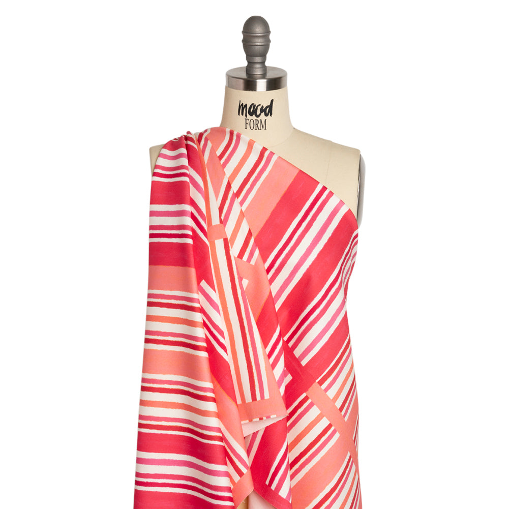 Stretch Cotton Twill Print - Pink and White Stripe Blocks - Mood Exclusive Candy Cane Window Pane Drape