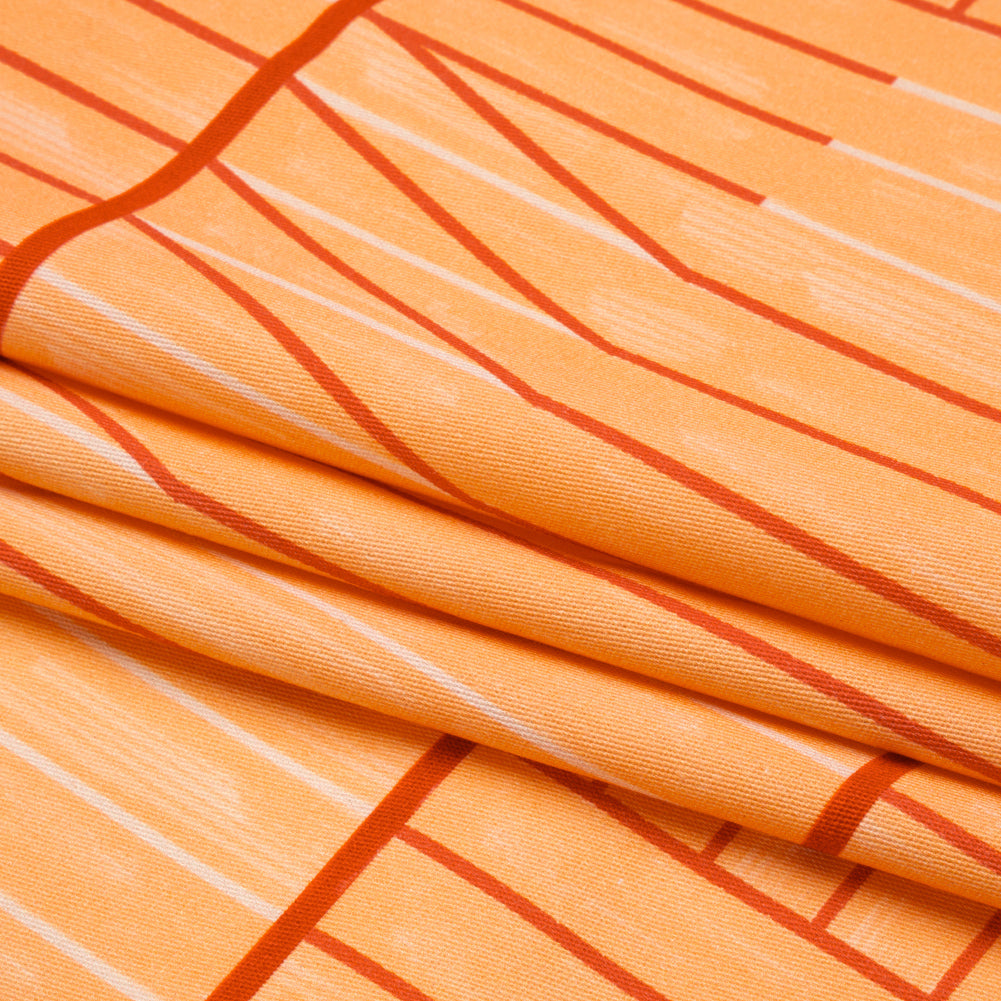 Stretch Cotton Twill Print - Orange Lines in Blocks - Mood Exclusive Structurally Sound Folded