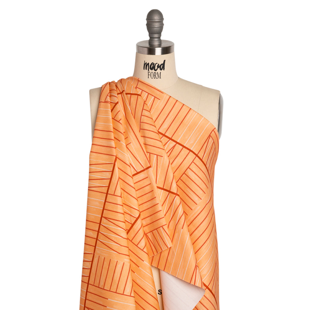 Stretch Cotton Twill Print - Orange Lines in Blocks - Mood Exclusive Structurally Sound Drape