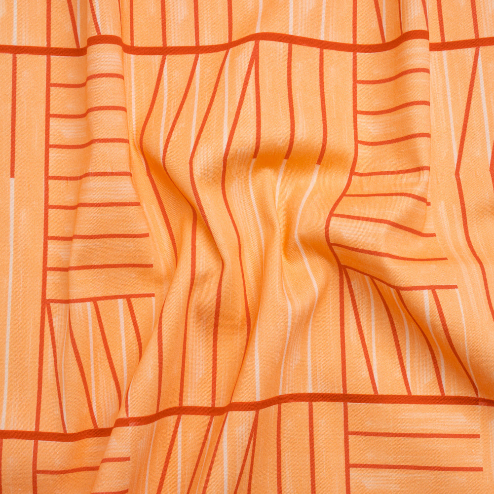 Stretch Cotton Twill Print - Orange Lines in Blocks - Mood Exclusive Structurally Sound