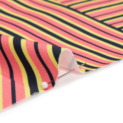 Stretch Cotton Twill Print - Pink, Yellow and Black Broken Stripes - Mood Exclusive Outta Line Detail