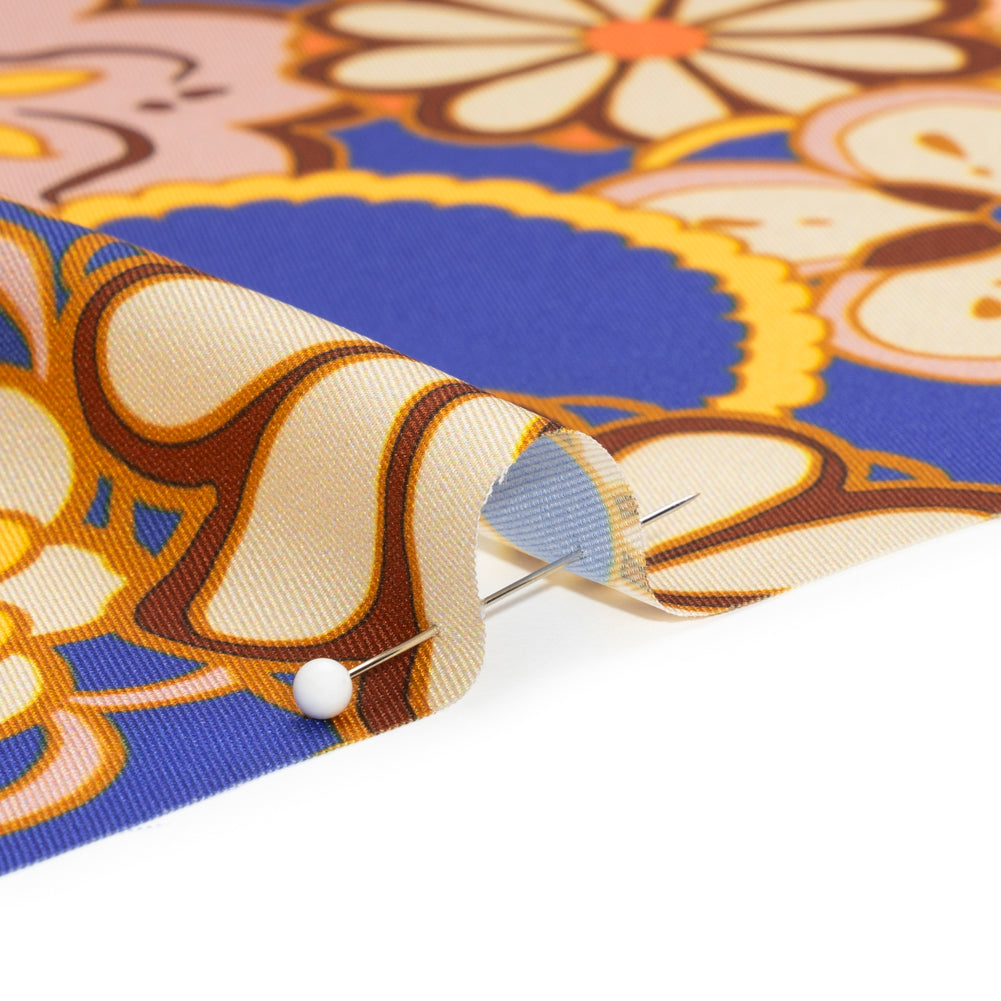 Recycled Polyester Twill Print - Yellow, Blue and Brown Floral - Mood Exclusive Confectioner's Crocus Detail