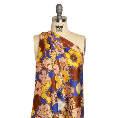 Recycled Polyester Twill Print - Yellow, Blue and Brown Floral - Mood Exclusive Confectioner's Crocus Drape