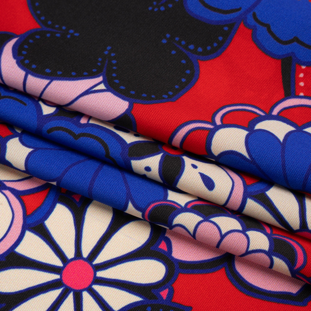 Recycled Polyester Twill Print - Red, Pink and Blue Floral - Mood Exclusive Confectioner's Crocus Folded