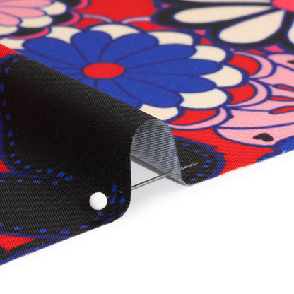 Recycled Polyester Twill Print - Red, Pink and Blue Floral - Mood Exclusive Confectioner's Crocus Detail